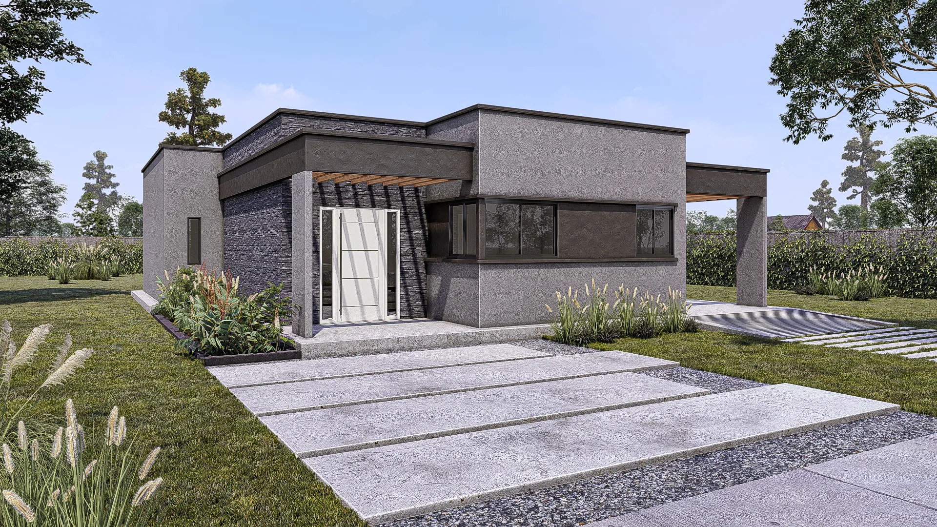 Render exterior del modelo de vivienda Esfena, de Durma