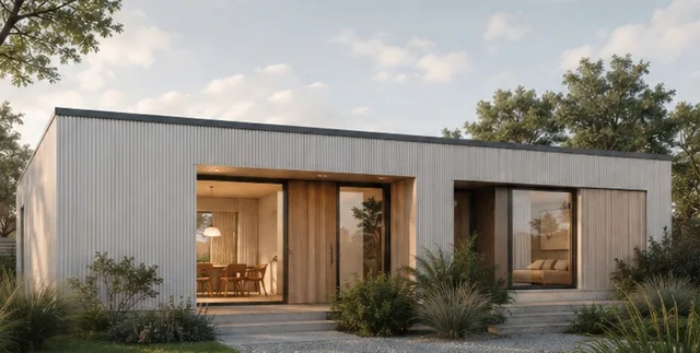 Vivienda construida con sistema Steel Frame: estructura de acero galvanizado y revestimiento metálico